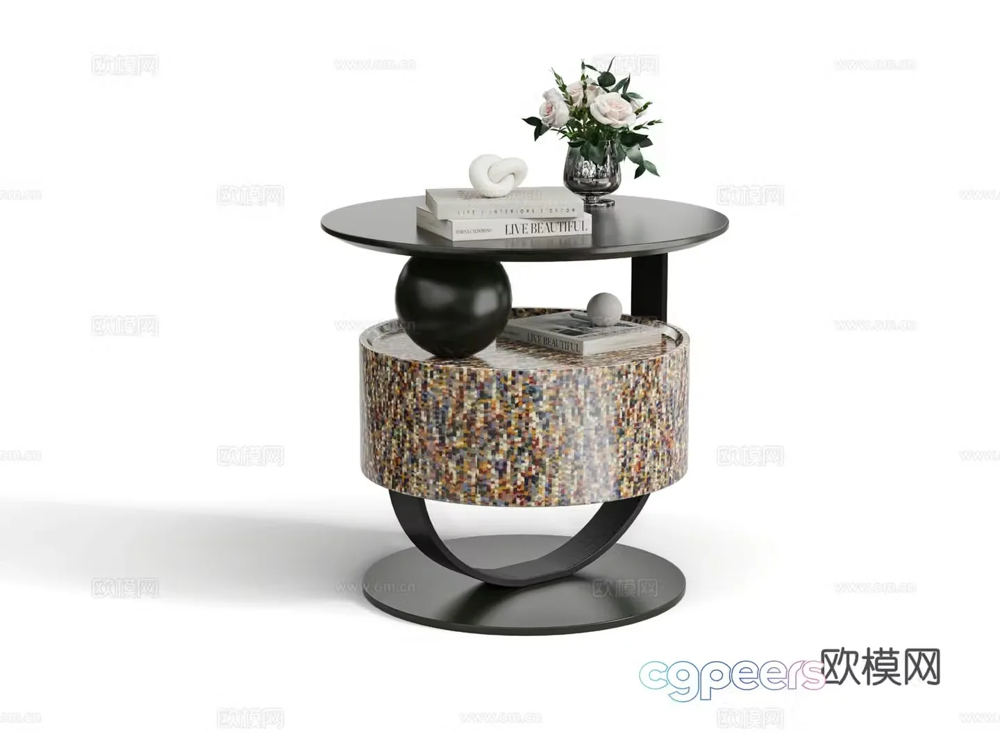 Italian modern minimalist creative colorful mosaic bedside table coffee table 3d model