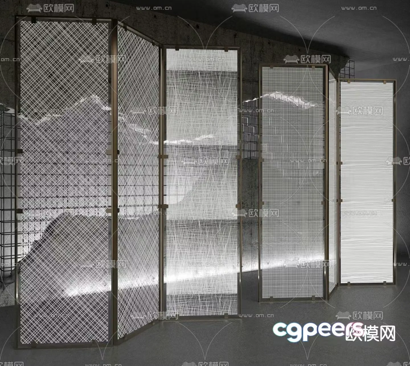 Glass screen partition wired glass 3d model