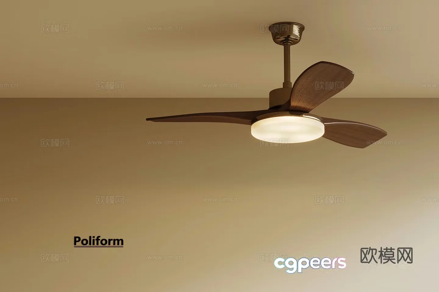 Middle-aged fan light chandelier 3d model