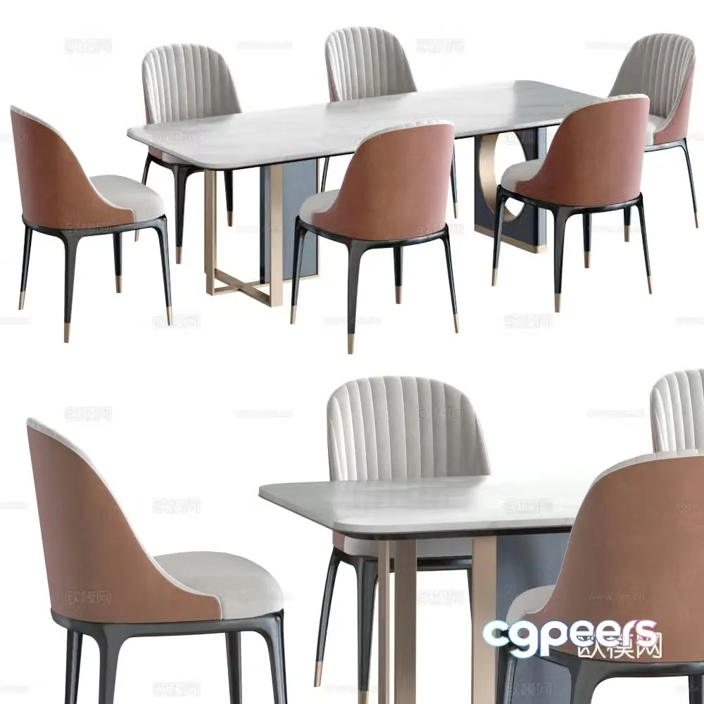 Light luxury dining table and chair dining table and chair combination 3D model