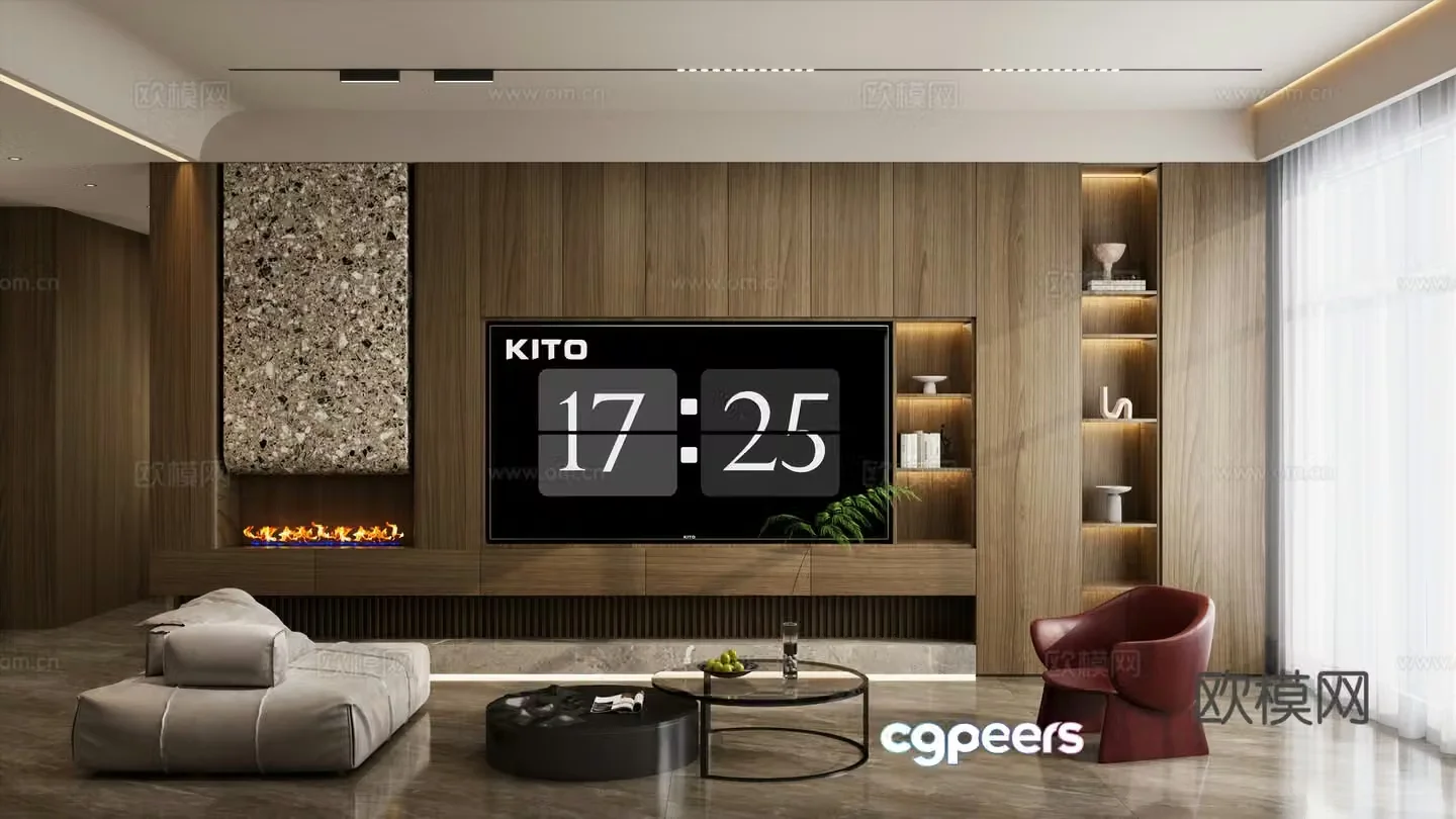 Italian style light luxury style curved roof full wall TV cabinet terrazzo living room entrance TV integrated 3D model