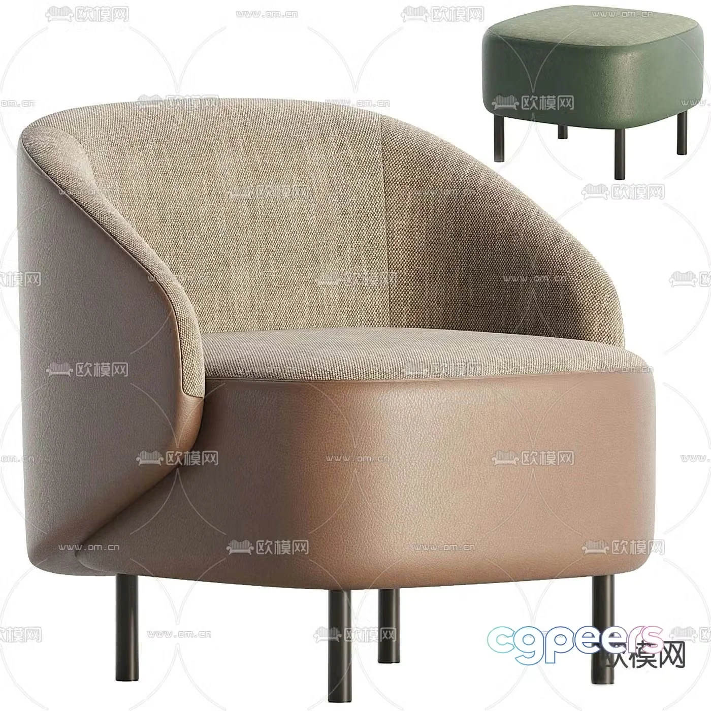 Flexform modern coffee color leisure chair 3d model