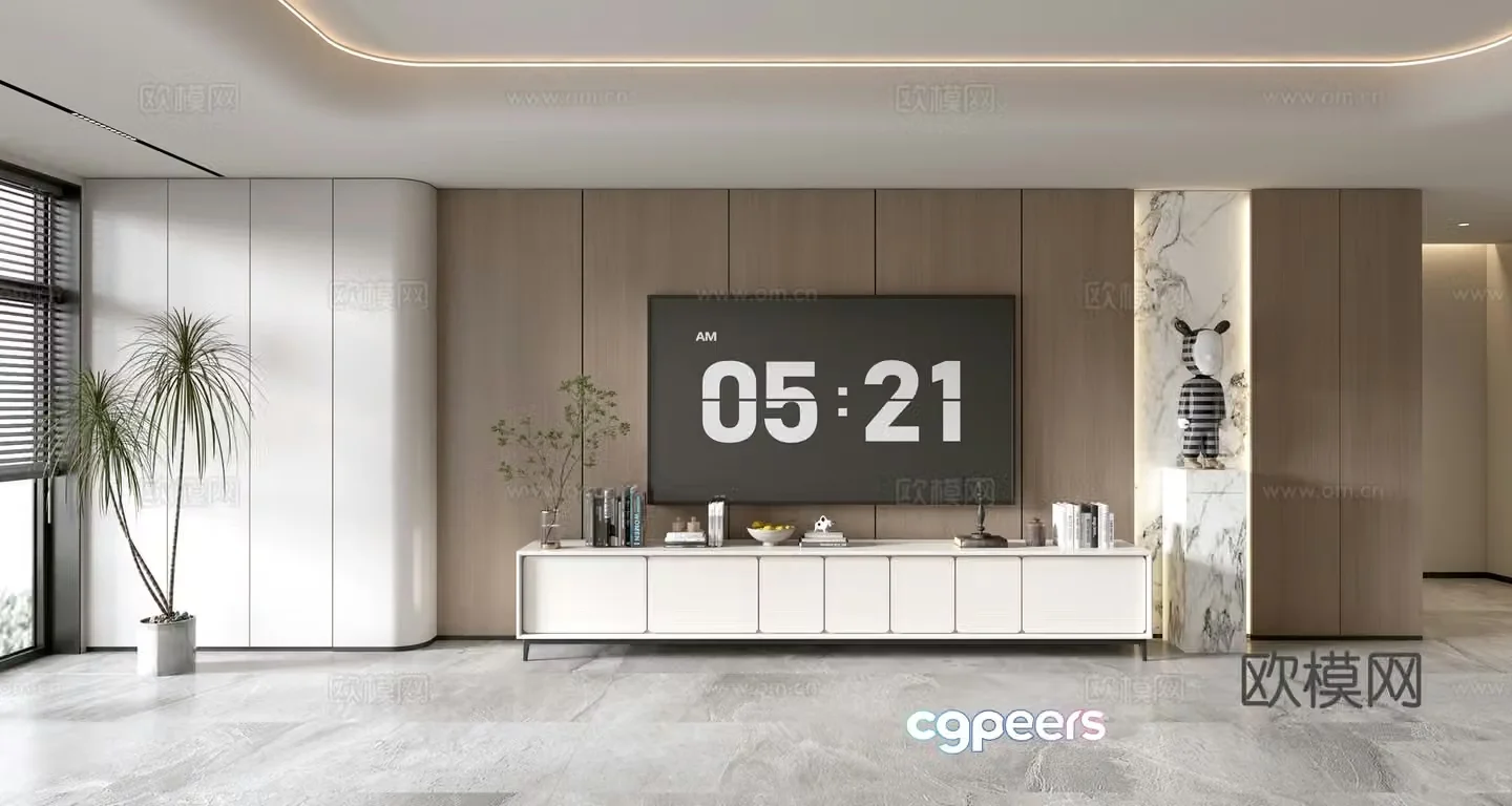 Modern simple living room light luxury TV background wall TV set full wall TV cabinet TV cabinet combination 3D model