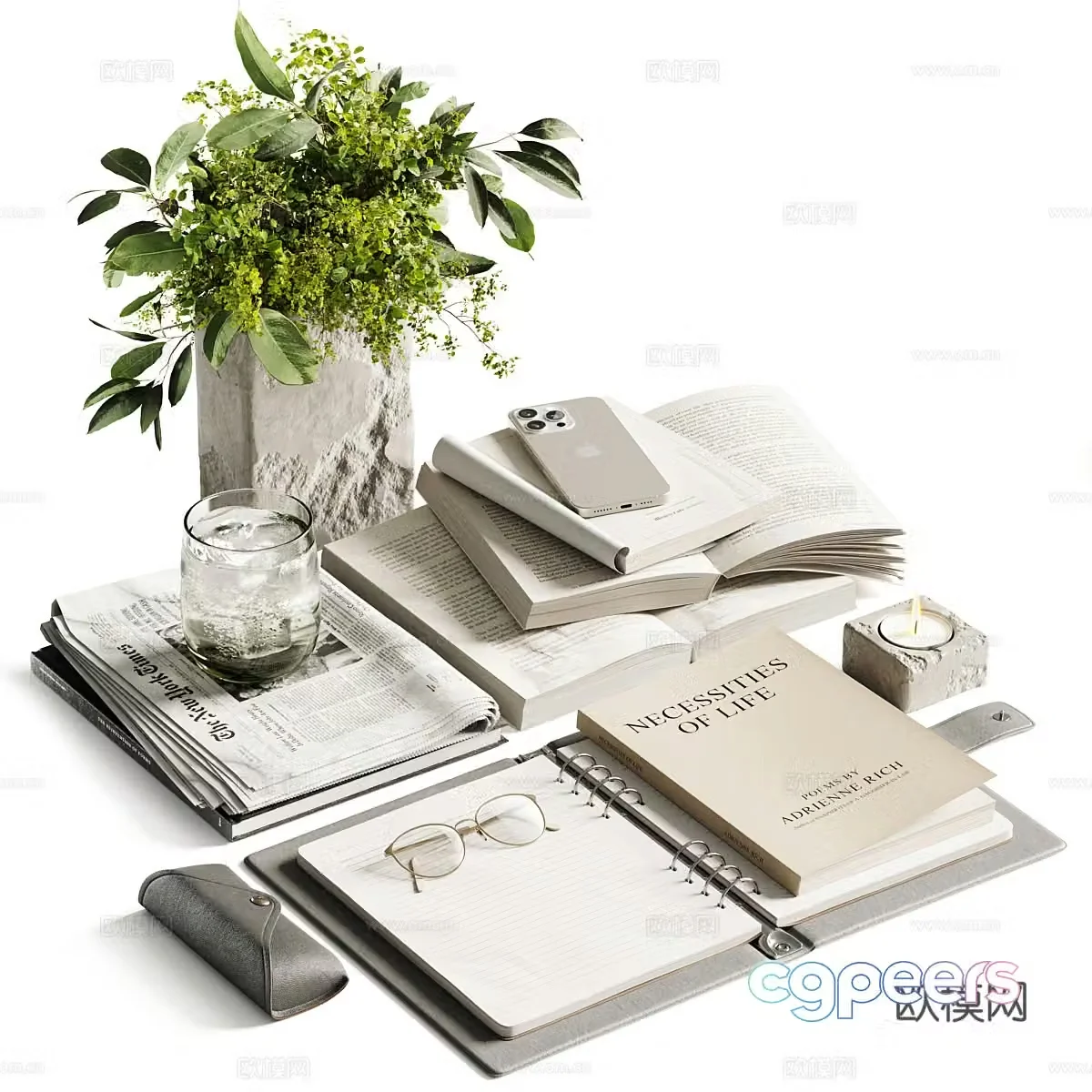 Modern book decoration set 3d model