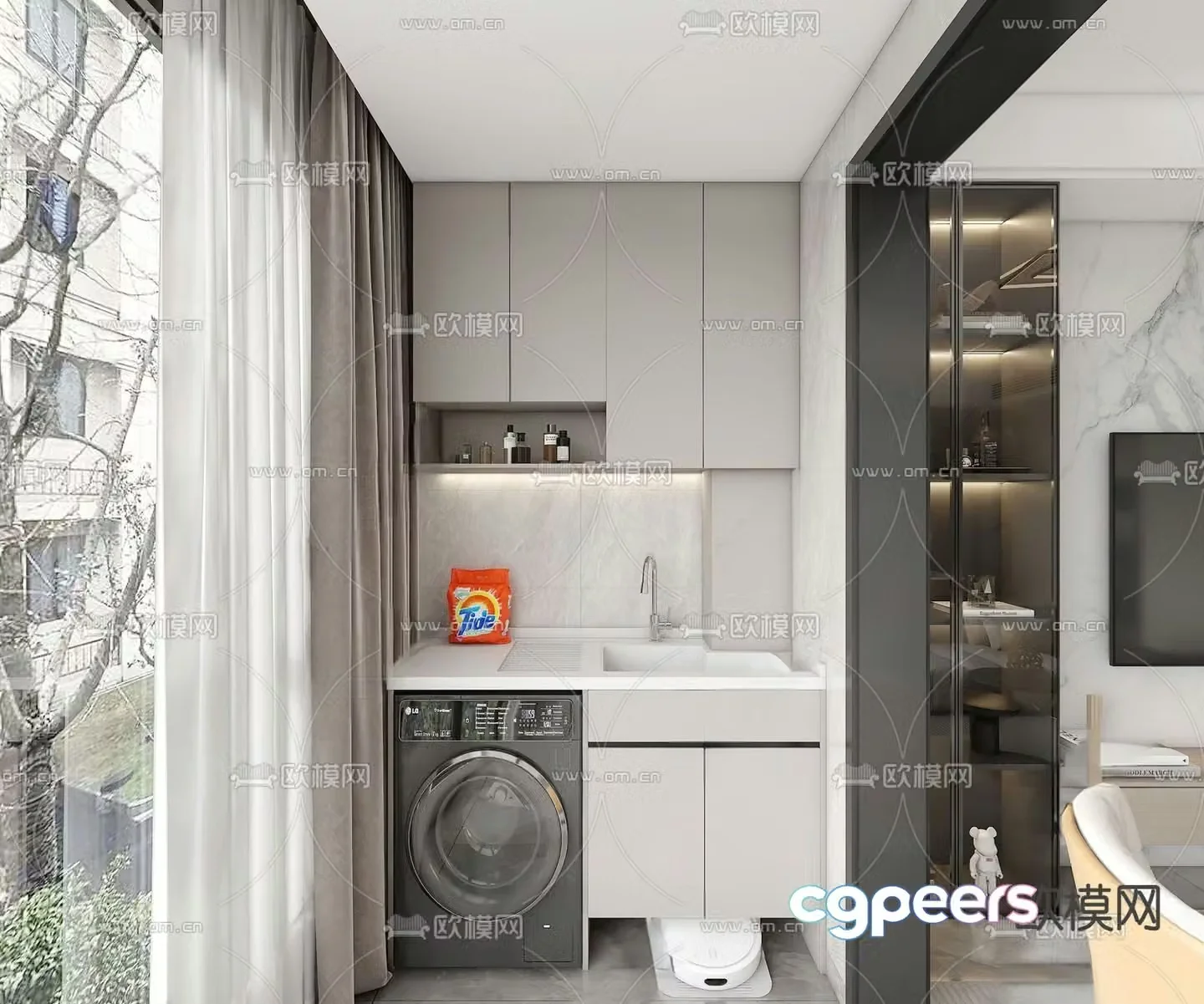 Modern balcony cabinet washing machine cabinet 3d model