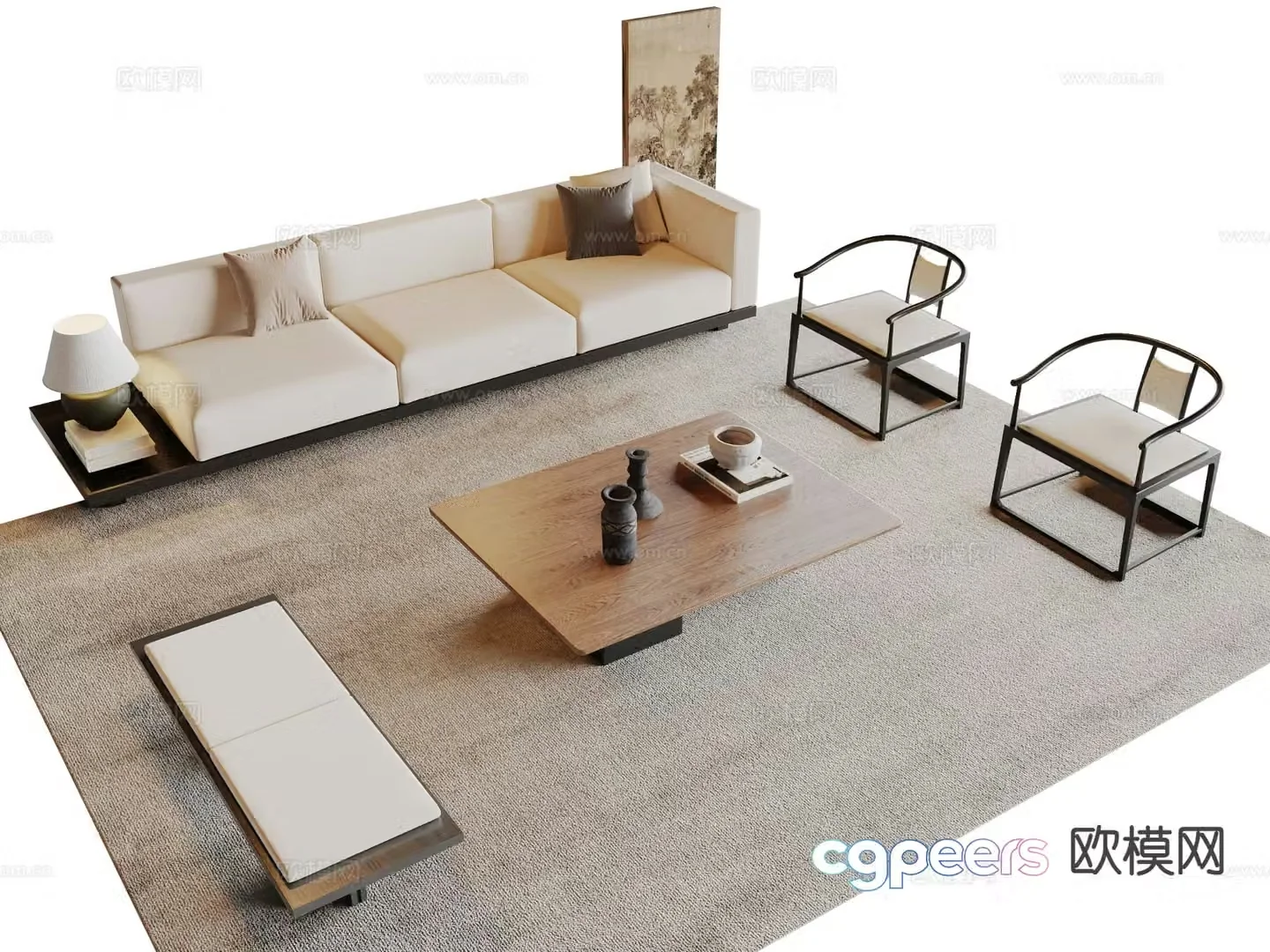 New Chinese style modular sofa 3d model