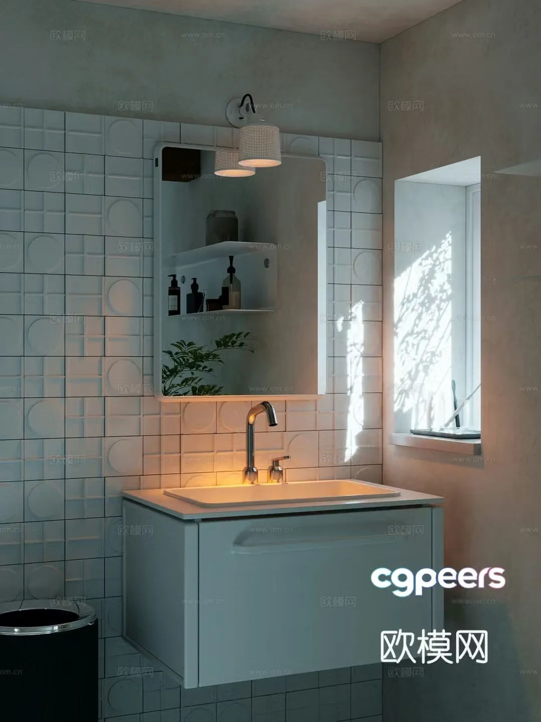 Modern bathroom cabinet wash basin mirror headlight cosmetic mirror 3d model