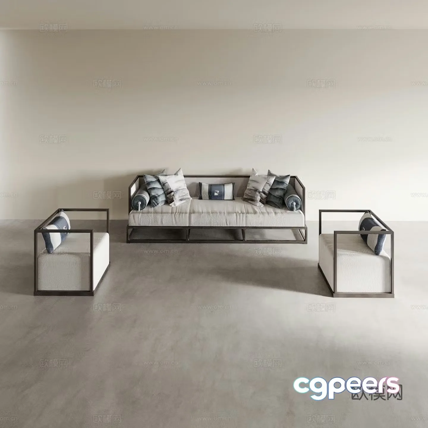 Living room sofa three-person sofa leisure sofa multi-person sofa double sofa Chinese sofa 3d model