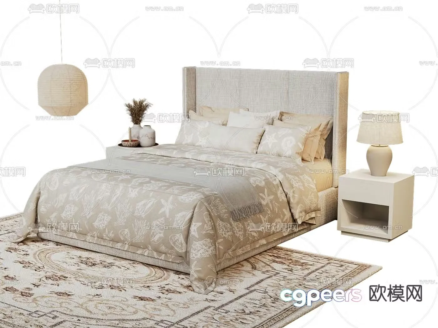 Simple European double bed 3d model