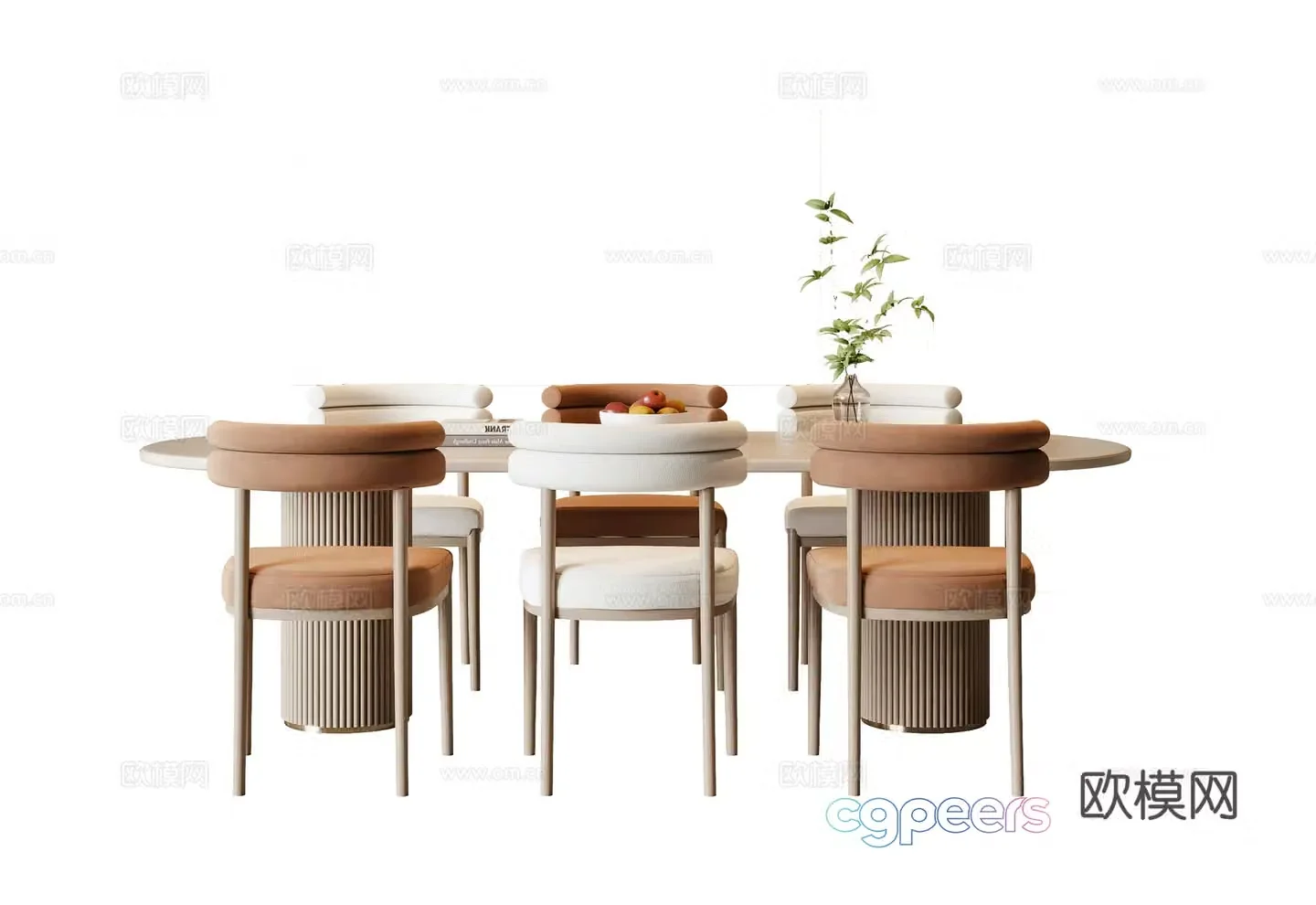 Modern cream style dining table and chairs Solid wood dining table 3D model