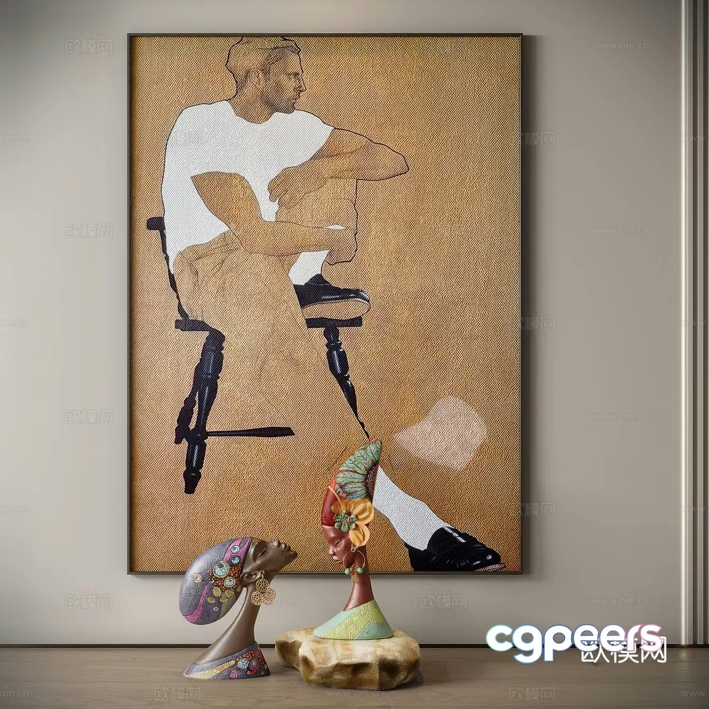Medium style simple painting character decoration painting sculpture 3d model