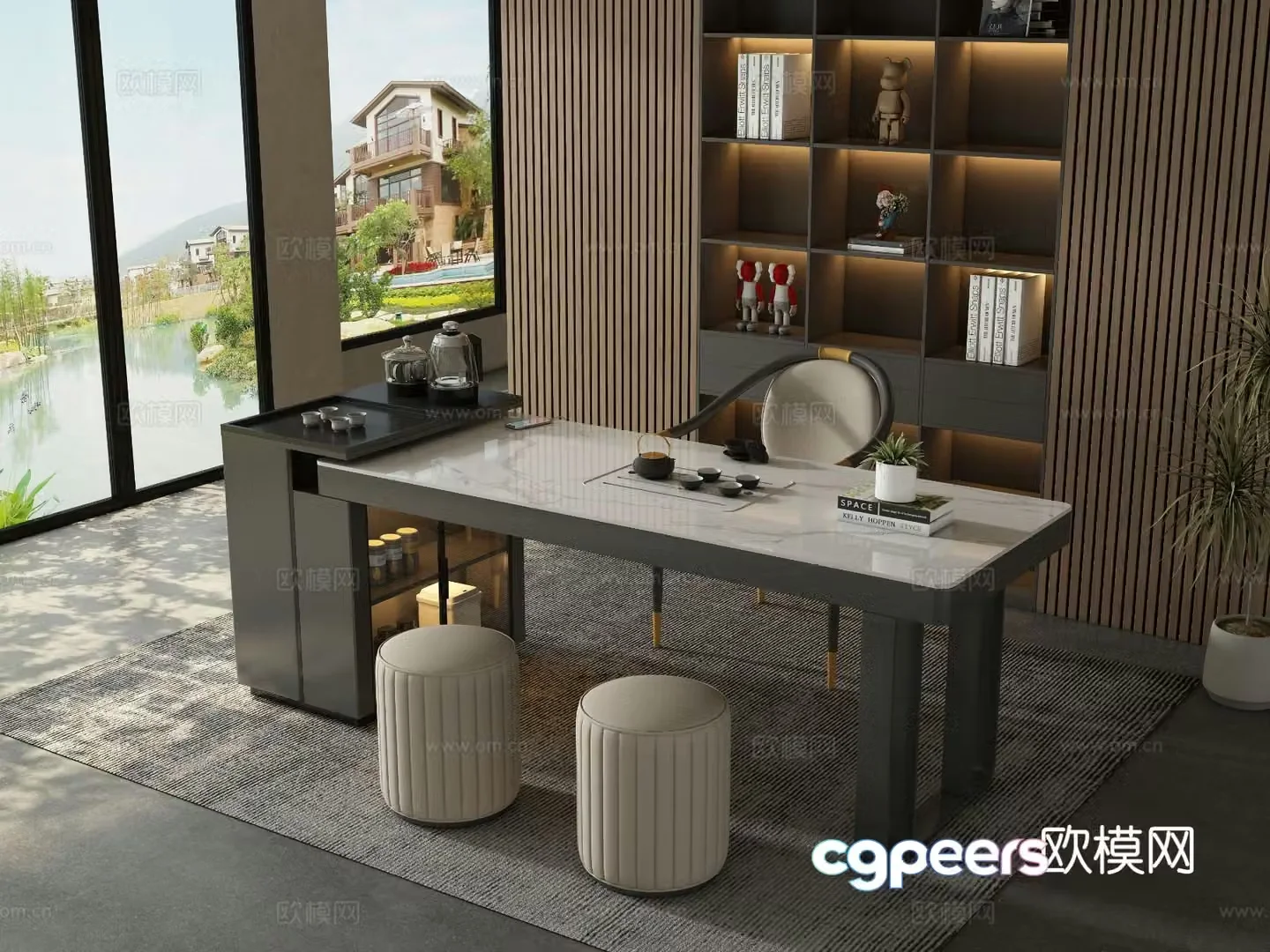 Modern tea table tea room tea table chair 3d model