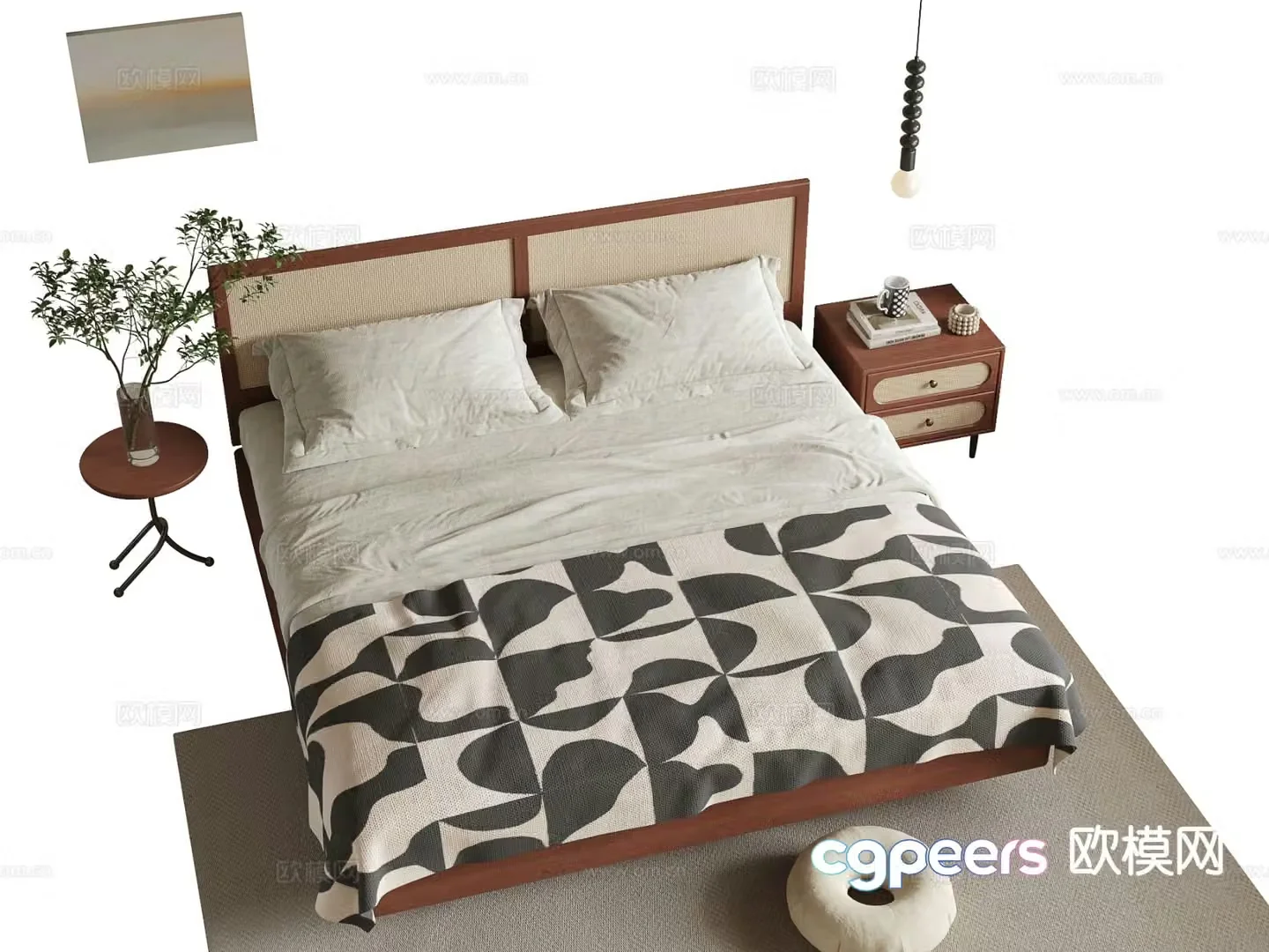 Medieval style double bed 3d model
