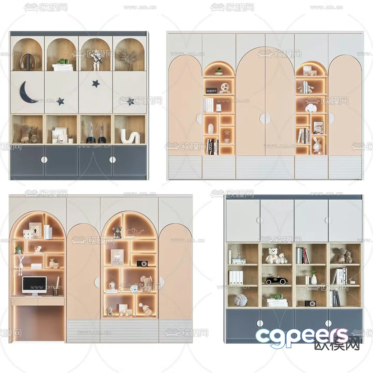 Modern solid wood children’s bookcase 3d model