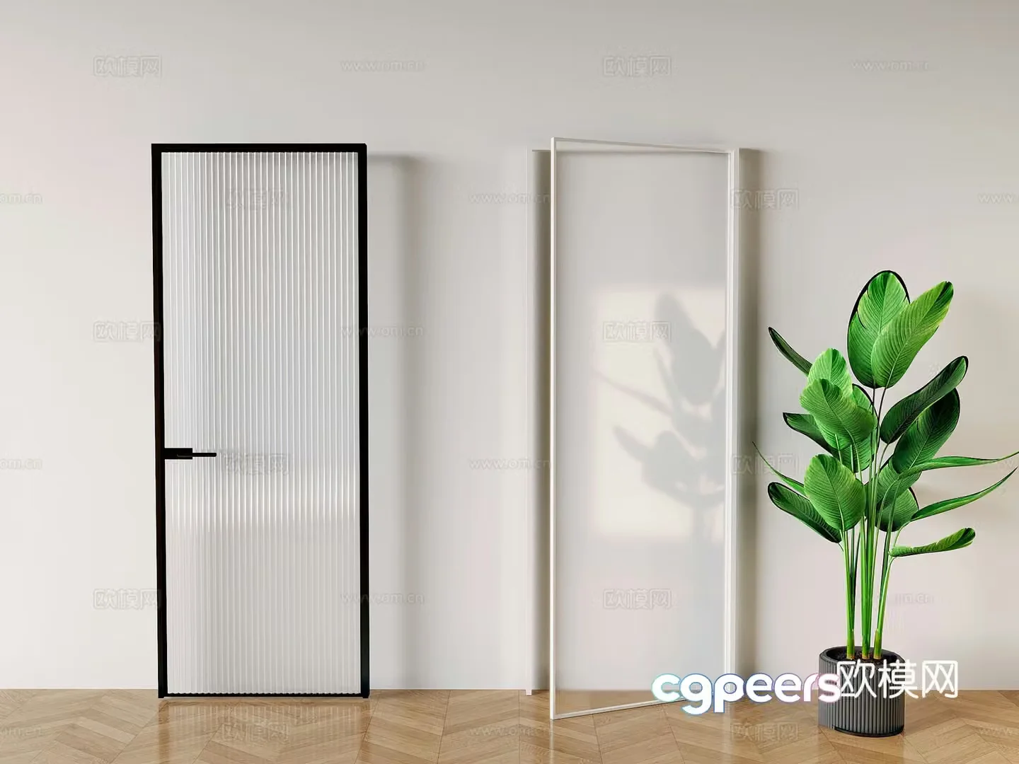 Modern kitchen bathroom glass door 3d model