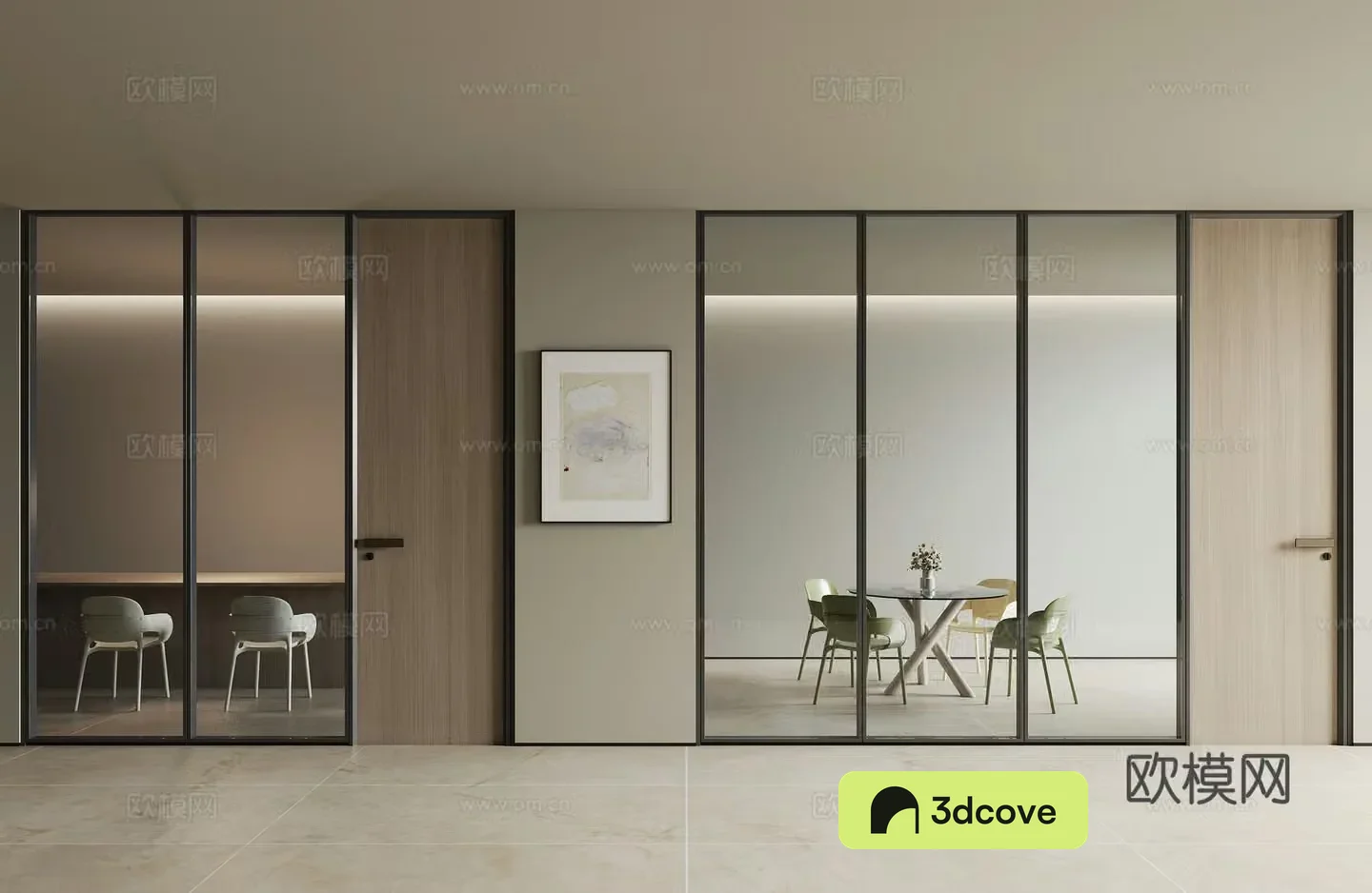 Modern office glass partition door wooden door negotiation table and chair decorative painting