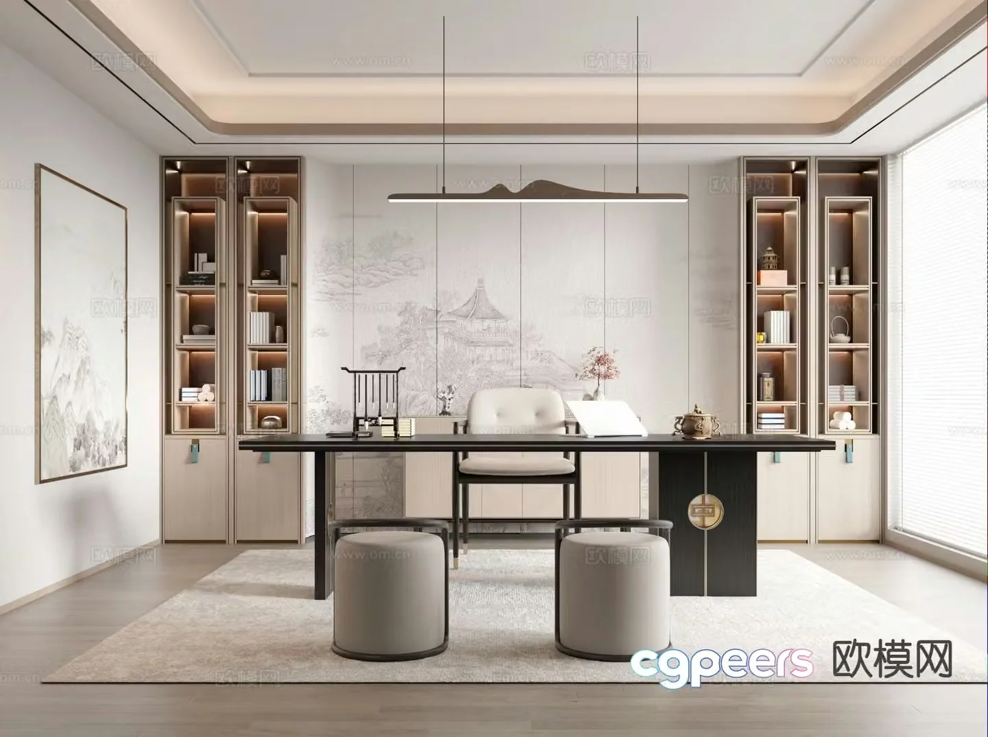 New Chinese style study 3D model