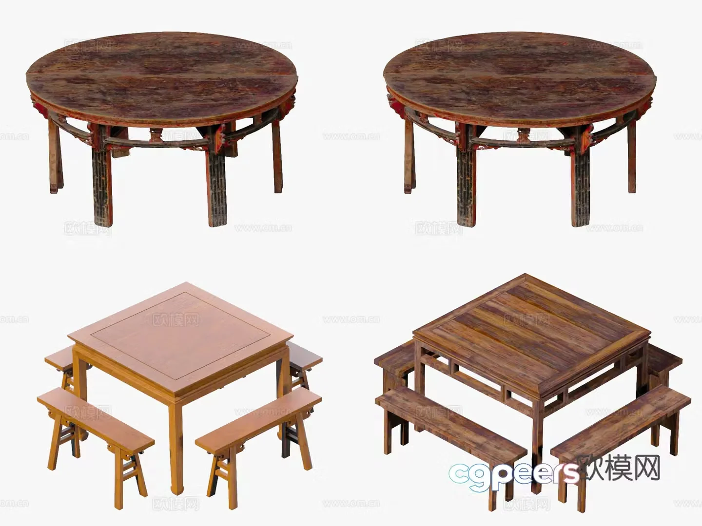 Dining table and chair combination square table and chair antique chair square table and eight immortal table 3D model