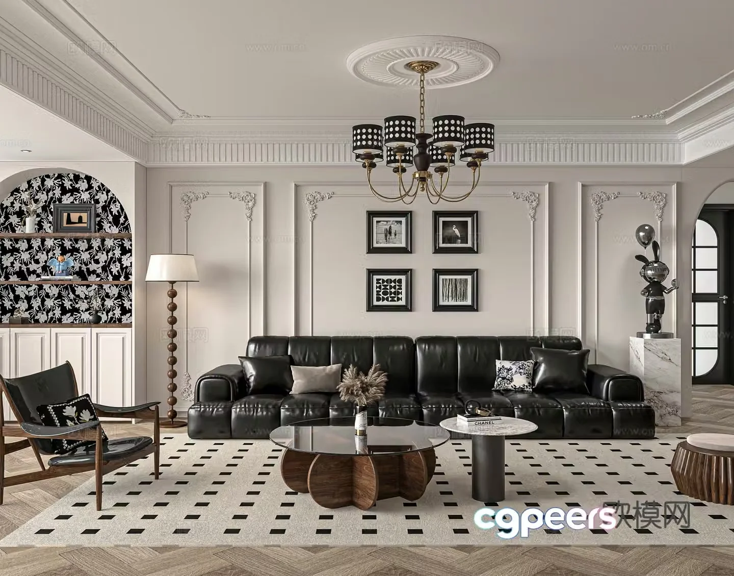 French retro living room sofa combination 3d model
