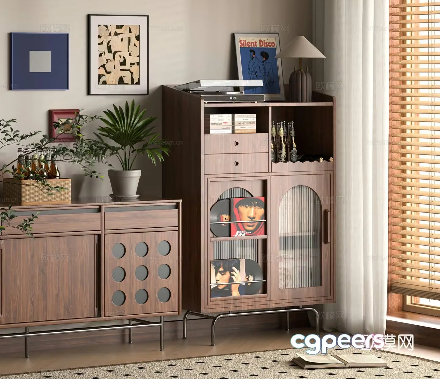 Middle -aged Wind Counter Cabinet 3D Model