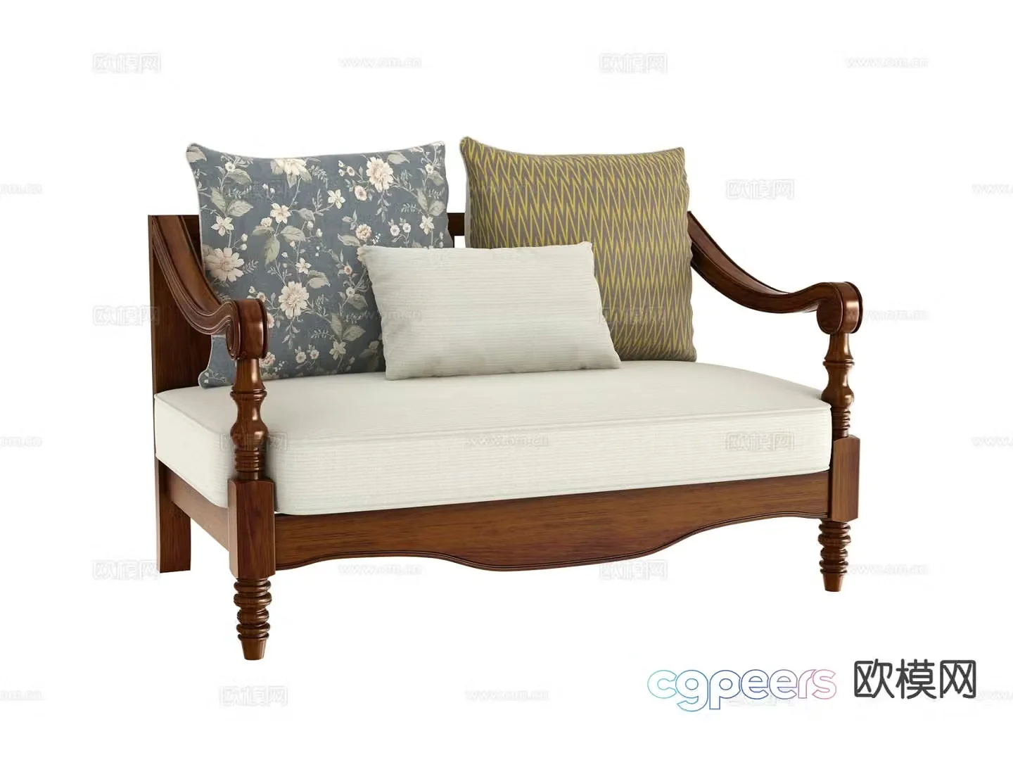 American double sofa 3d model