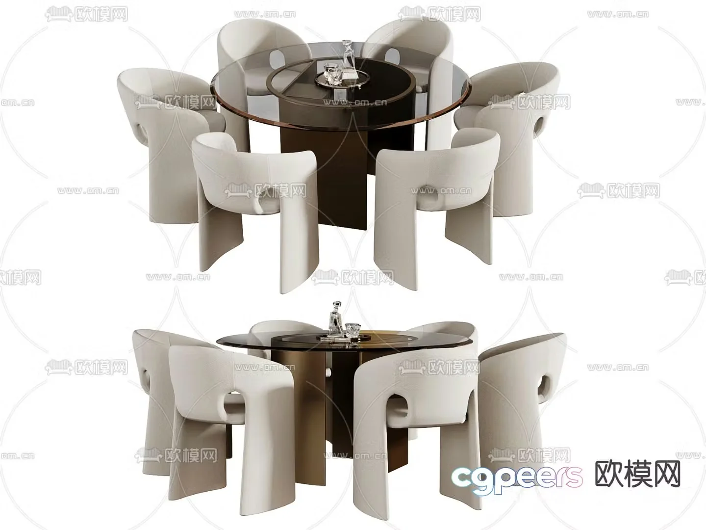 Round dining table and chairs Glass dining table 3D model