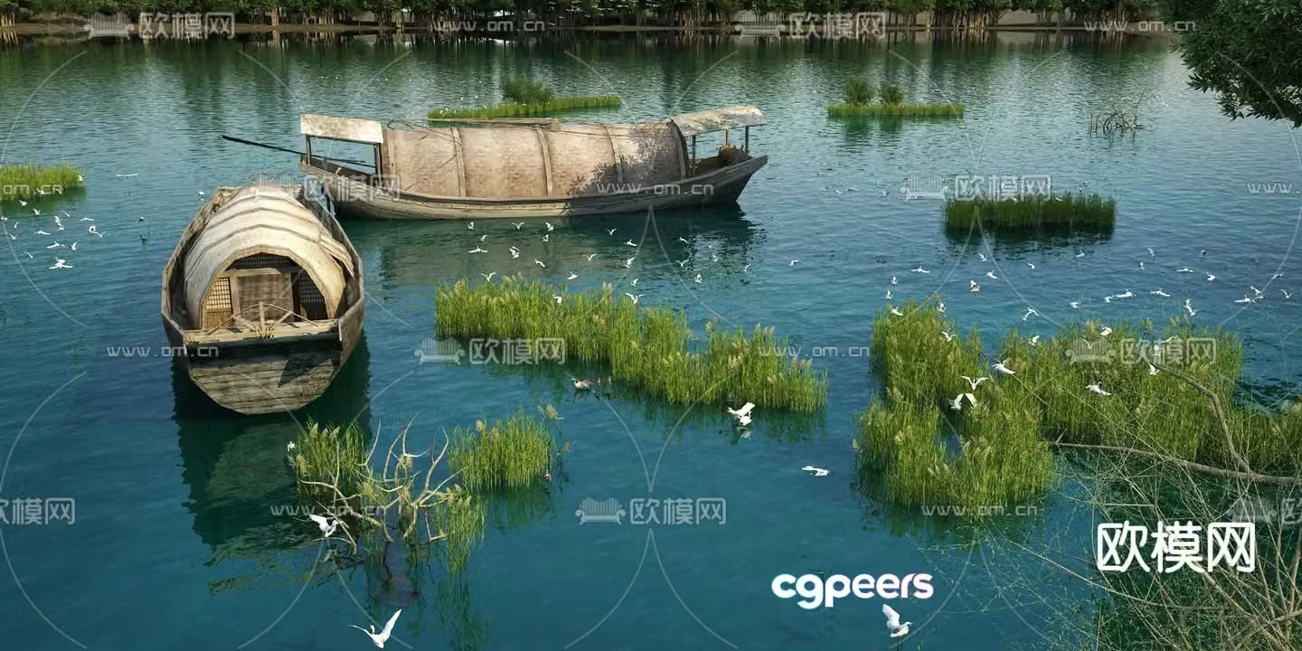 Wetland Lake Birds Wetland Park Landscape 3D Model