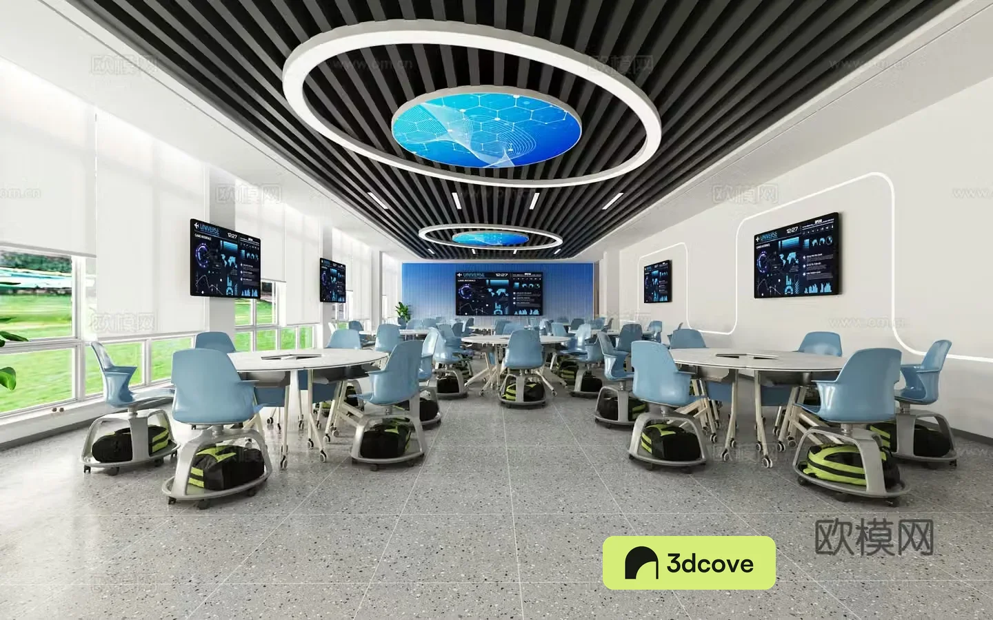 Modern smart classroom discussion room