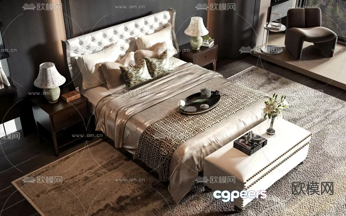 European double bed 3d model