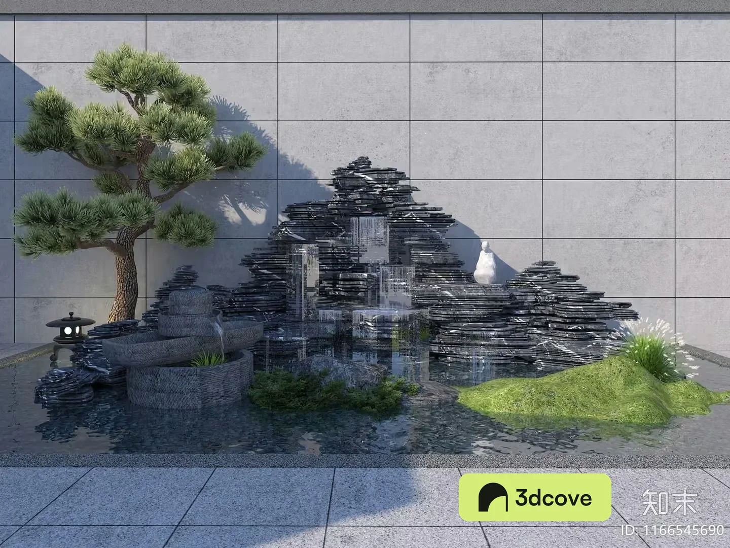 A Japanese-Style Garden With A Fountain