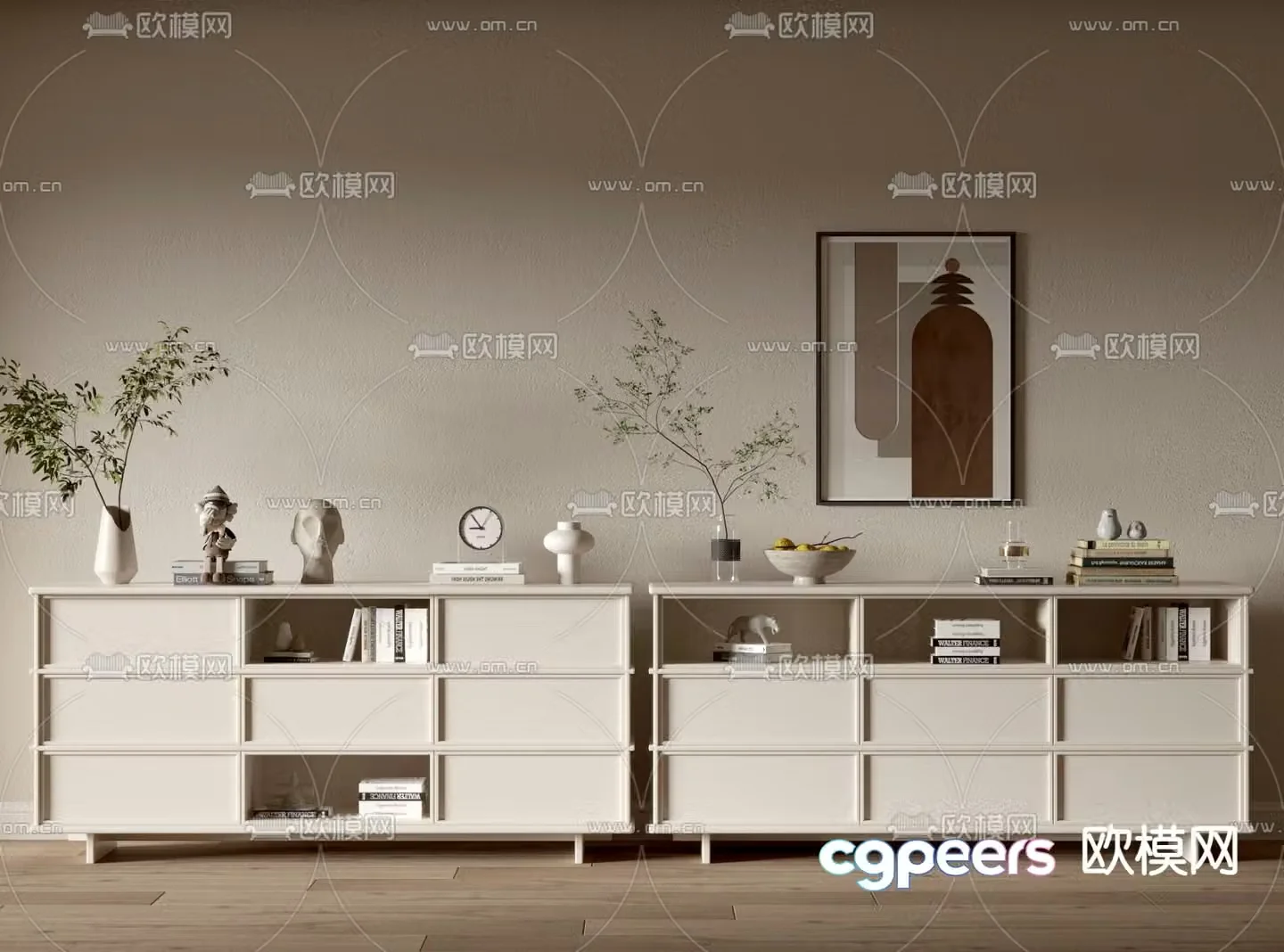 Cream style chest of drawers side cabinet 3d model