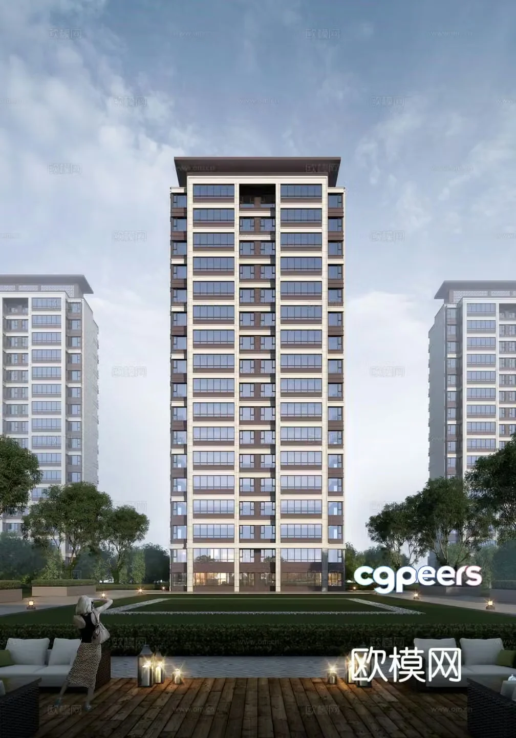 Exterior of high-rise residential building facade 3D model