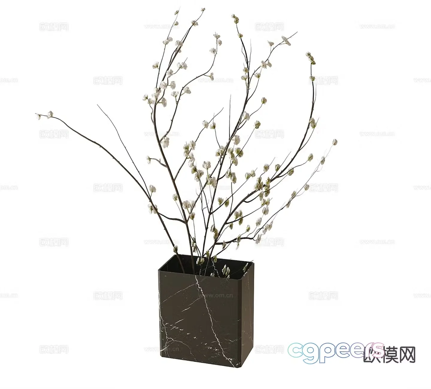 Dry branch flower arrangement vase floral 3d model