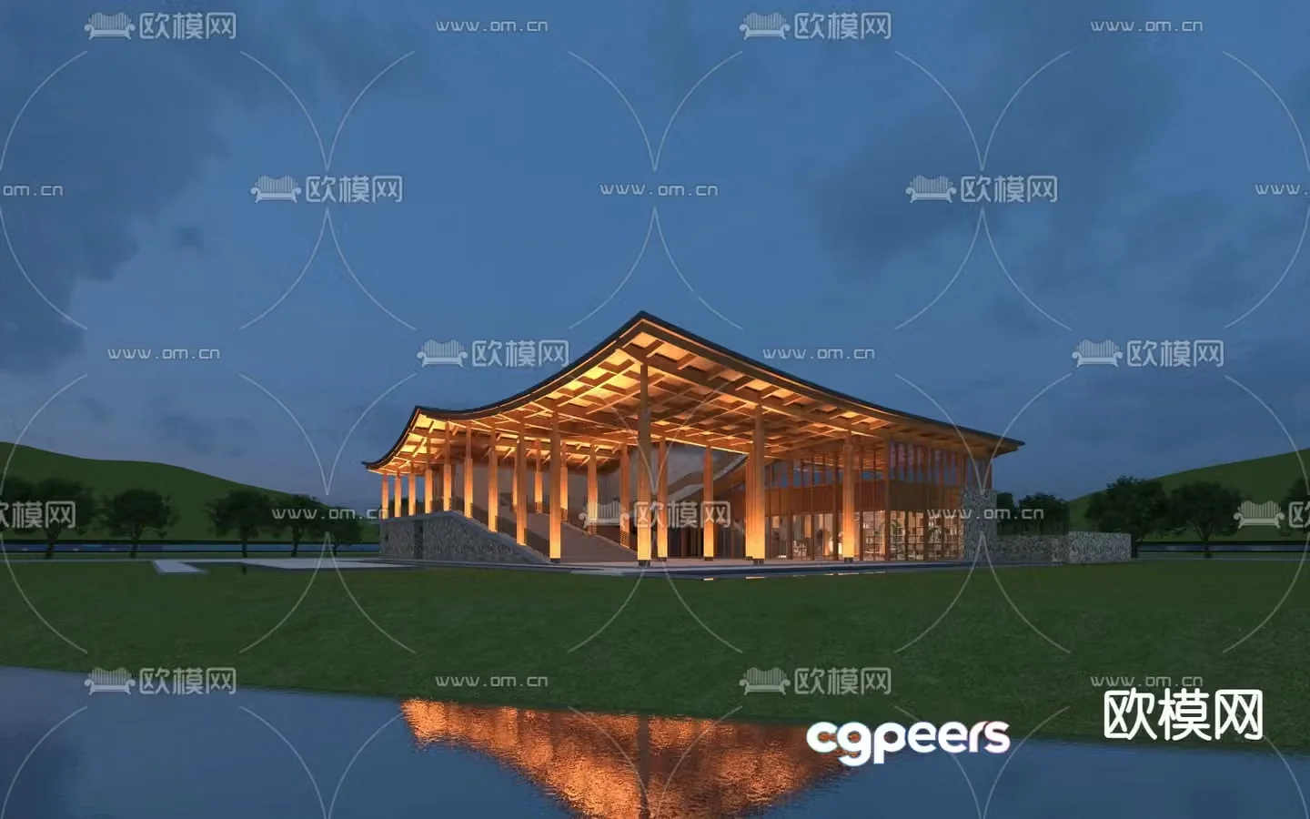 New Chinese style exhibition hall single building 3D model