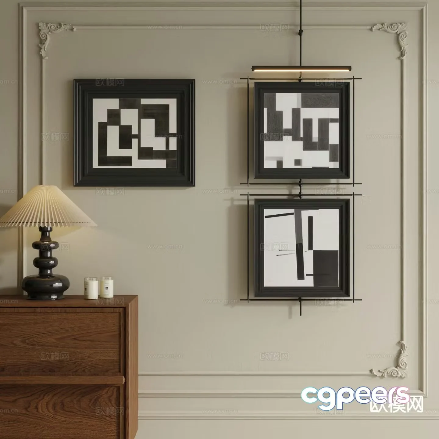 Medieval style hanging painting black and white painting decorative painting 3d model