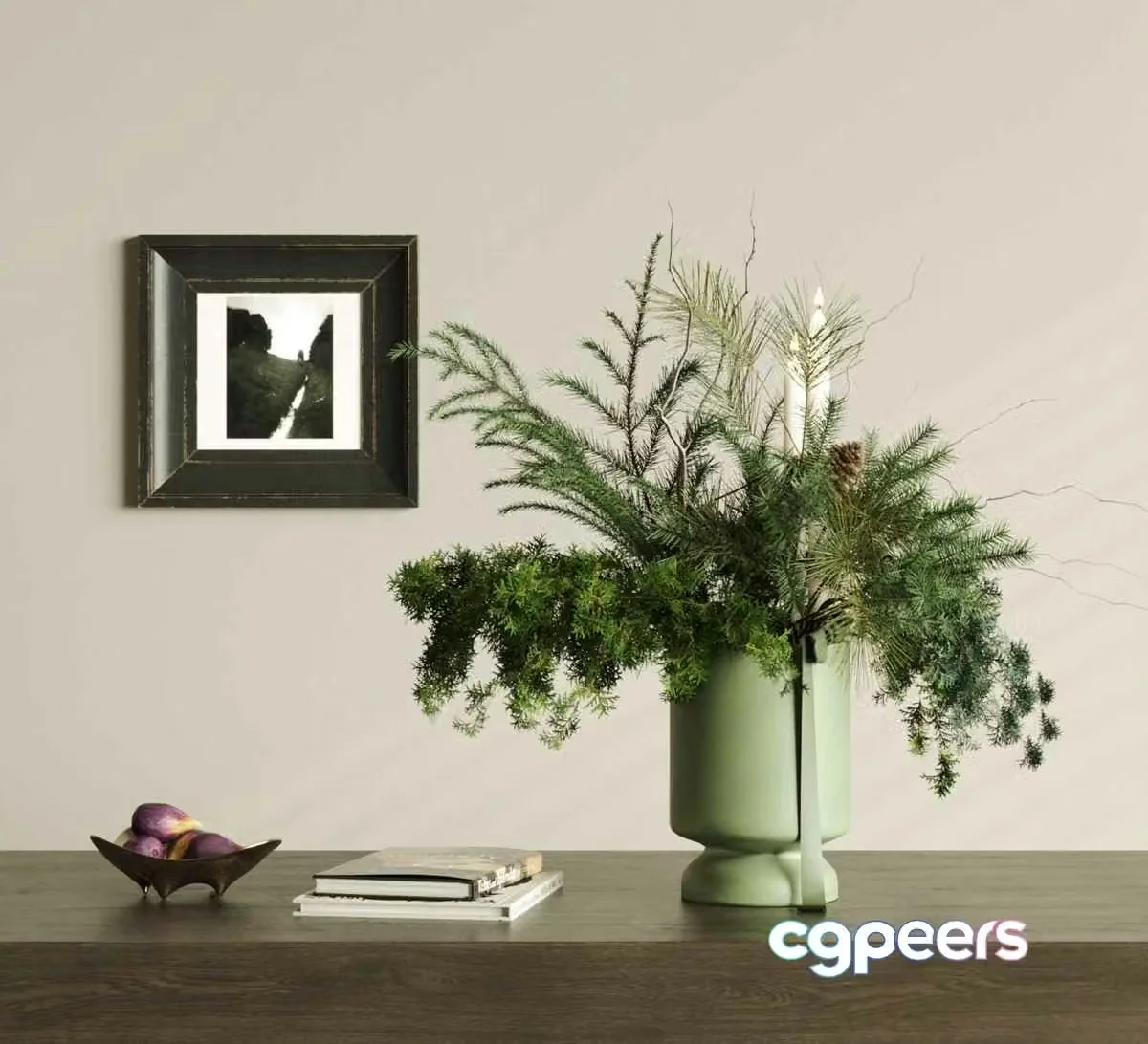 A Green Vase With A Floral Arrangement 3D Model – 8681 – CORONA Render