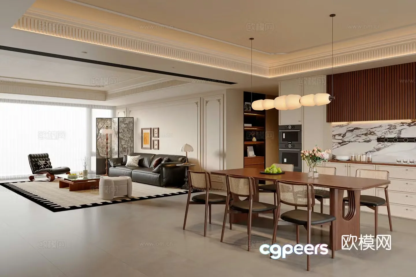 French medieval style dining room dining table and chair combination sofa and coffee table combination chandelier sideboard 3D model