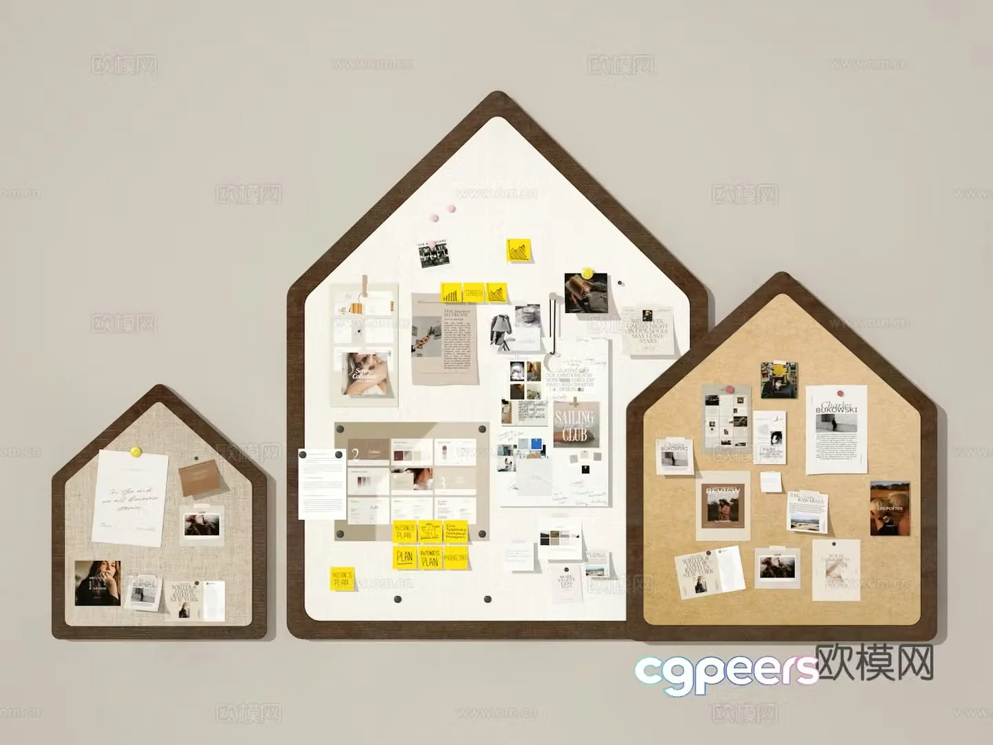 Note board cork board whiteboard photo wall 3d model