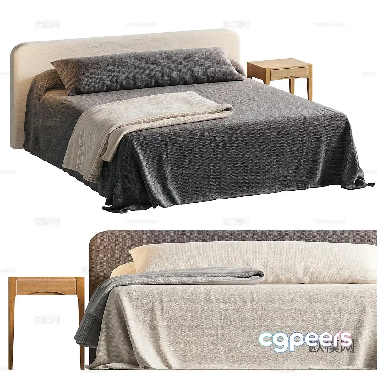 Bed and nightstand 3d model