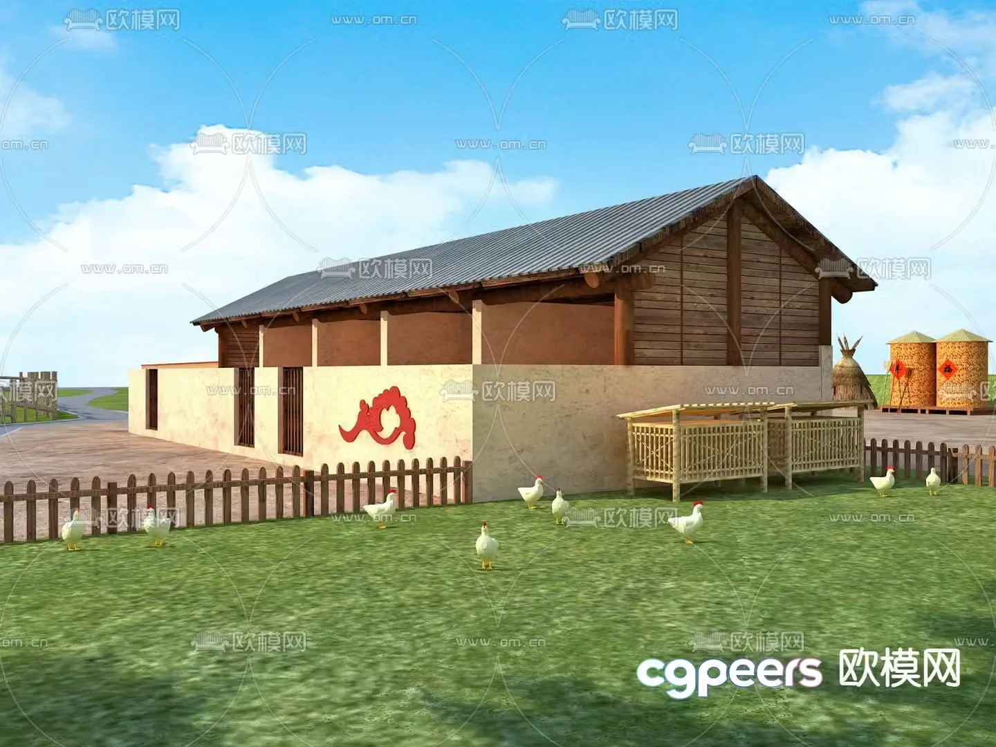 Rural landscape rural barn chicken coop 3d model