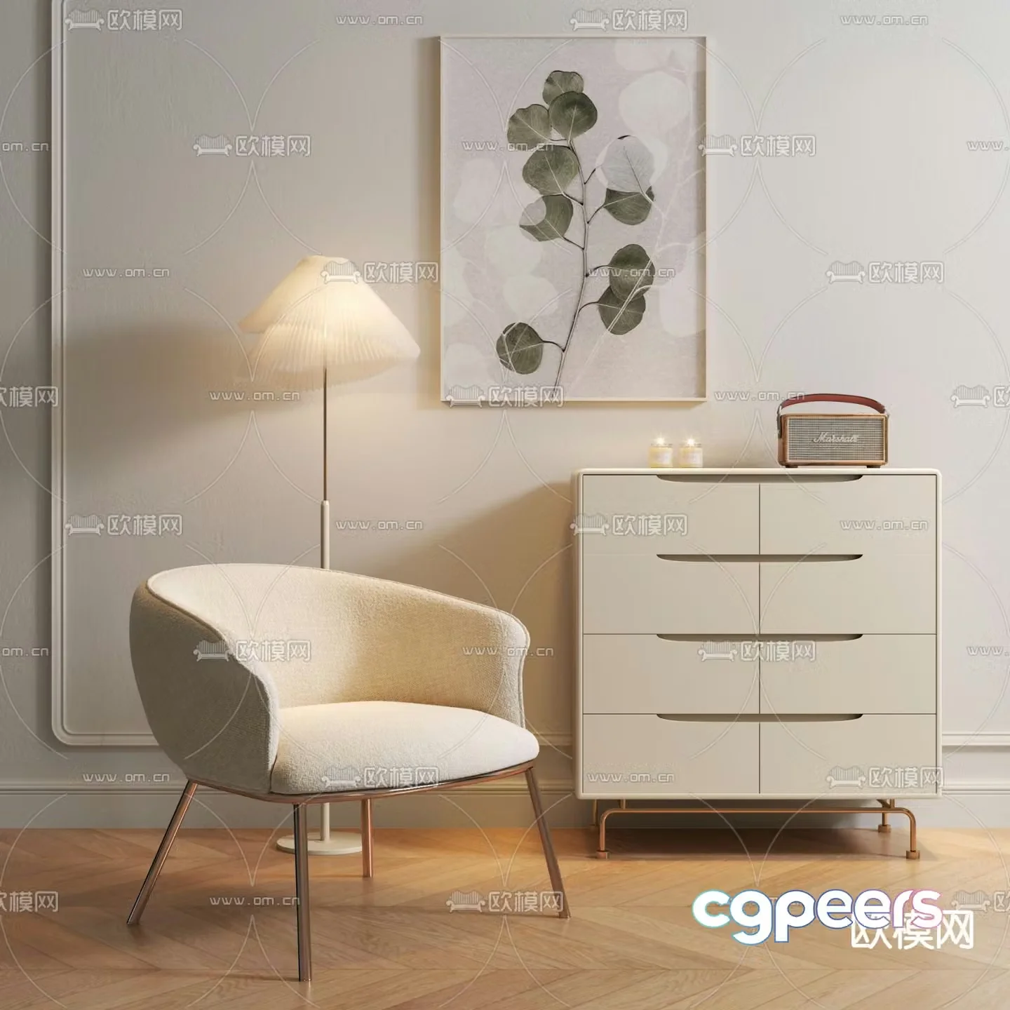 Cream style chair leisure chair 3d model