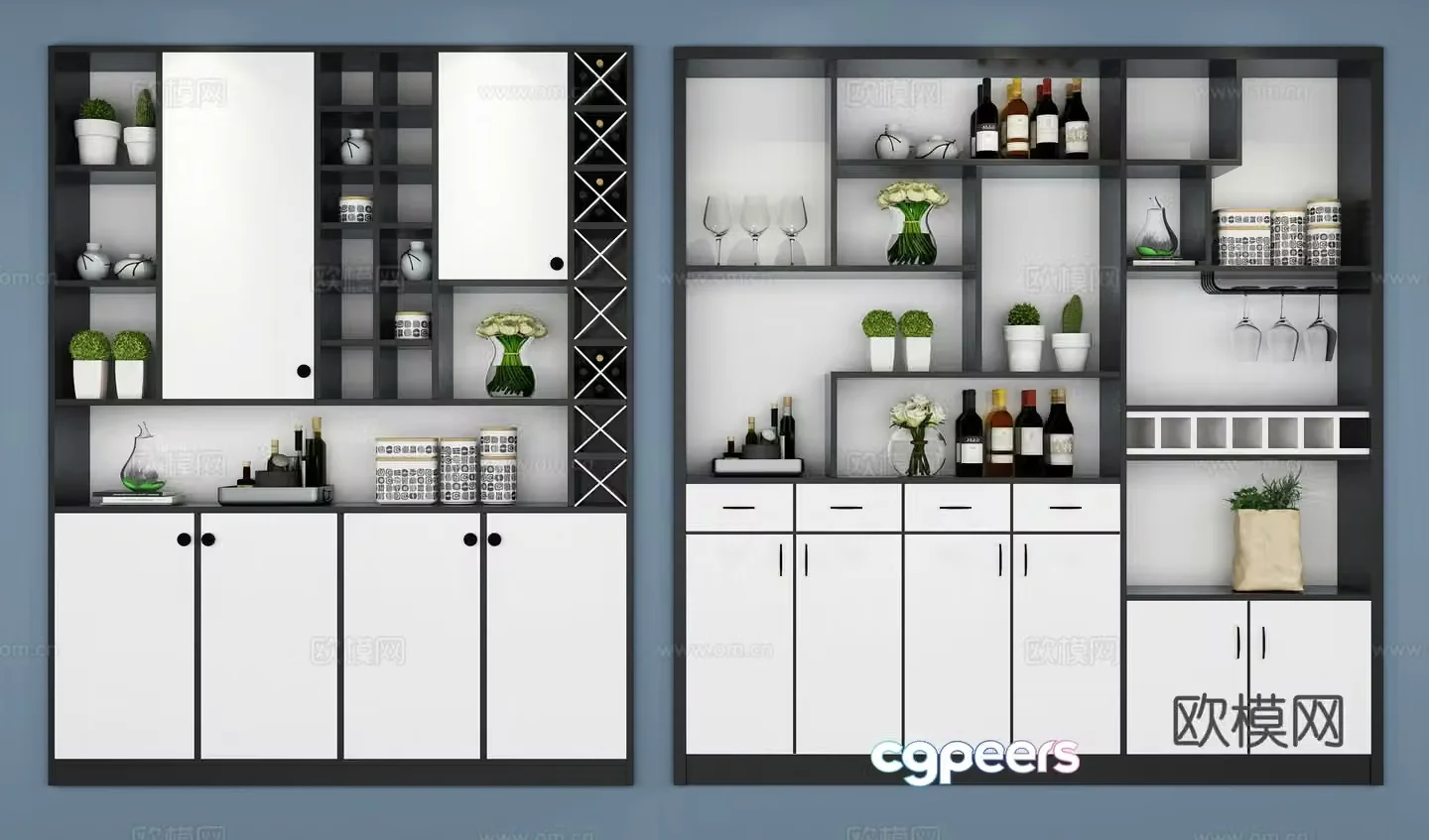 Modern wine cabinet combination 3D model