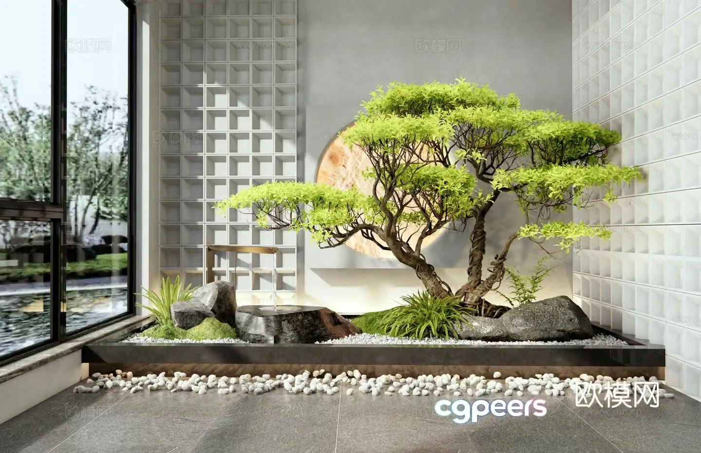 New Chinese style courtyard sketch Indoor landscape landscaping Water bowl Water view Stone Plant landscape 3D model