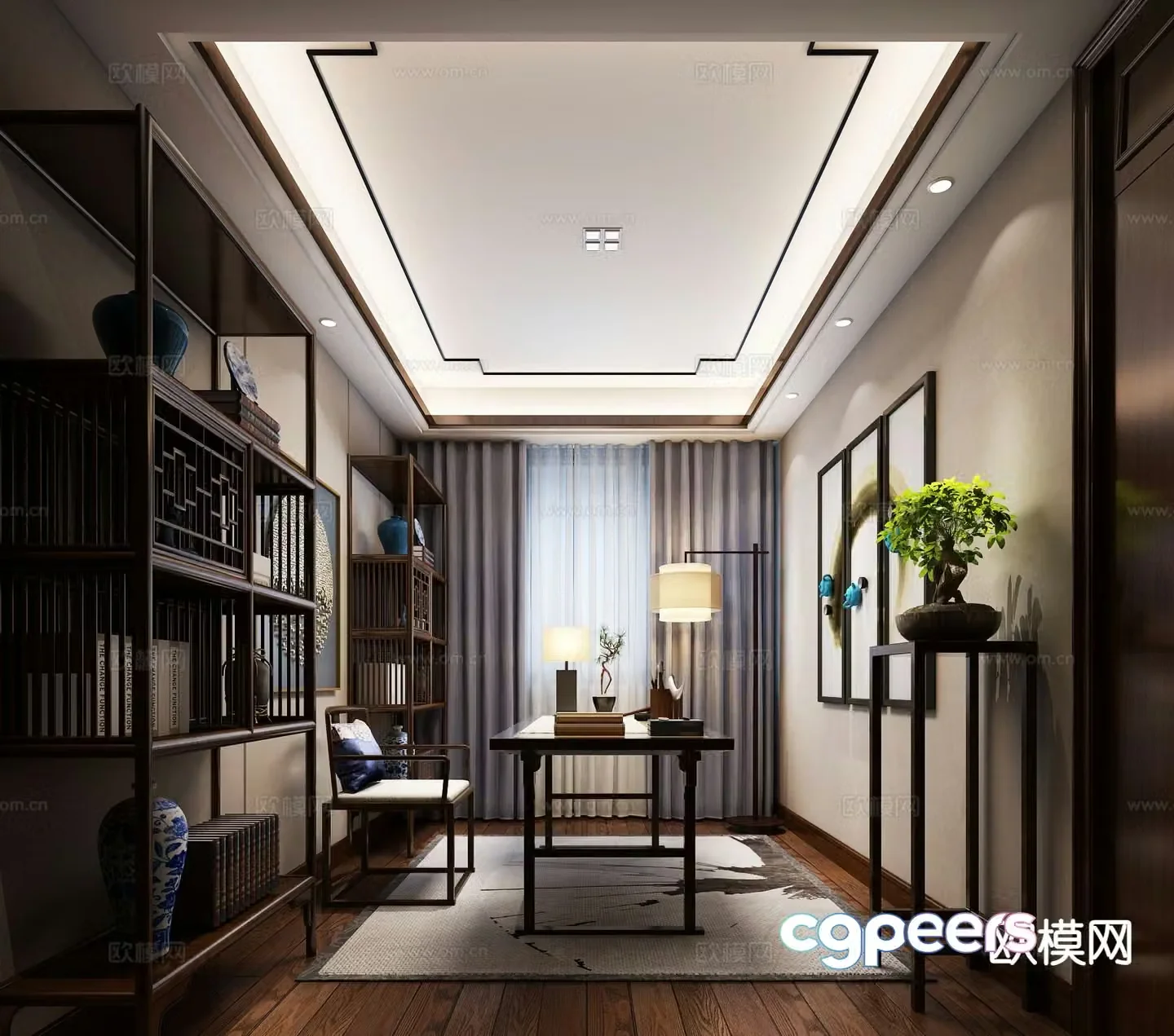 New Chinese style study 3D model