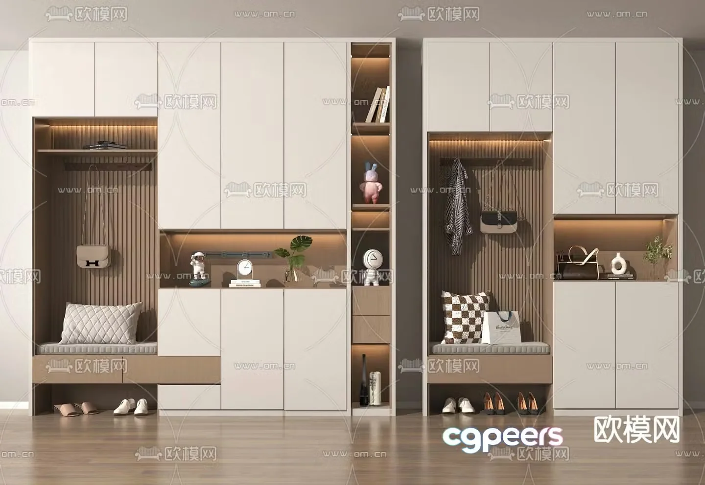 Entrance shoe cabinet and shoe changing stool 3D model