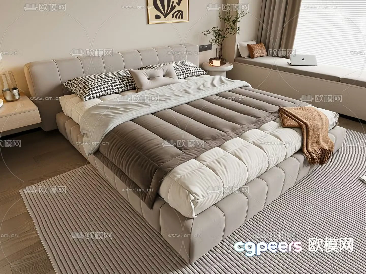 Modern double bed 3d model
