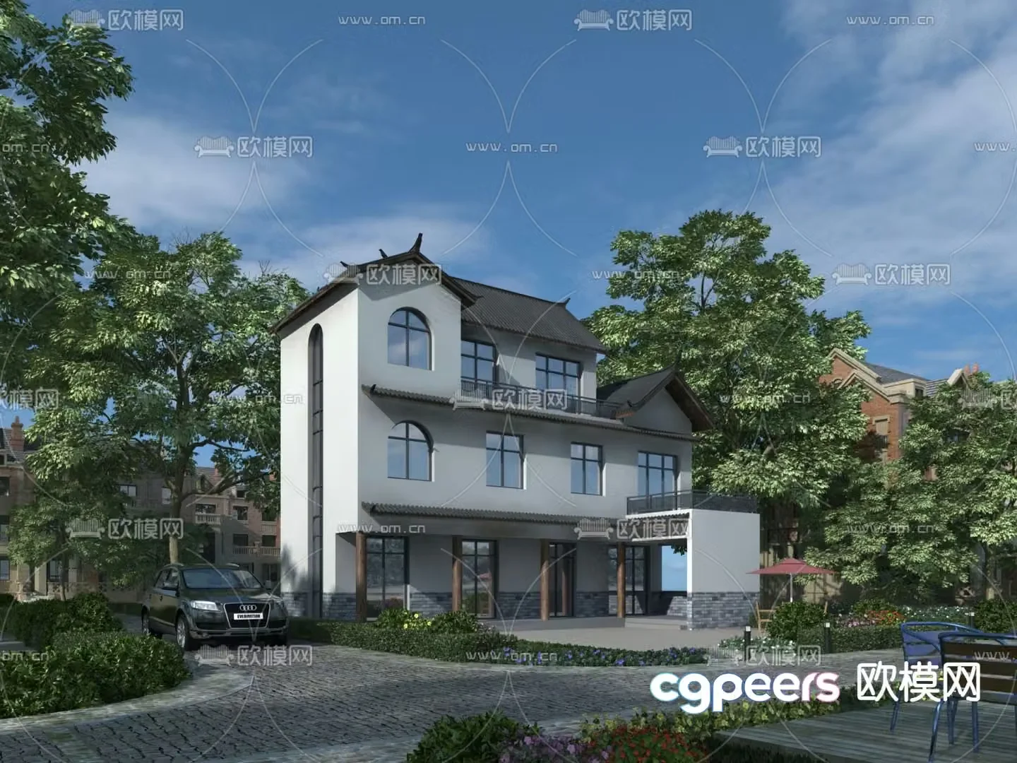 Exterior of single-family villa self-built house 3D model