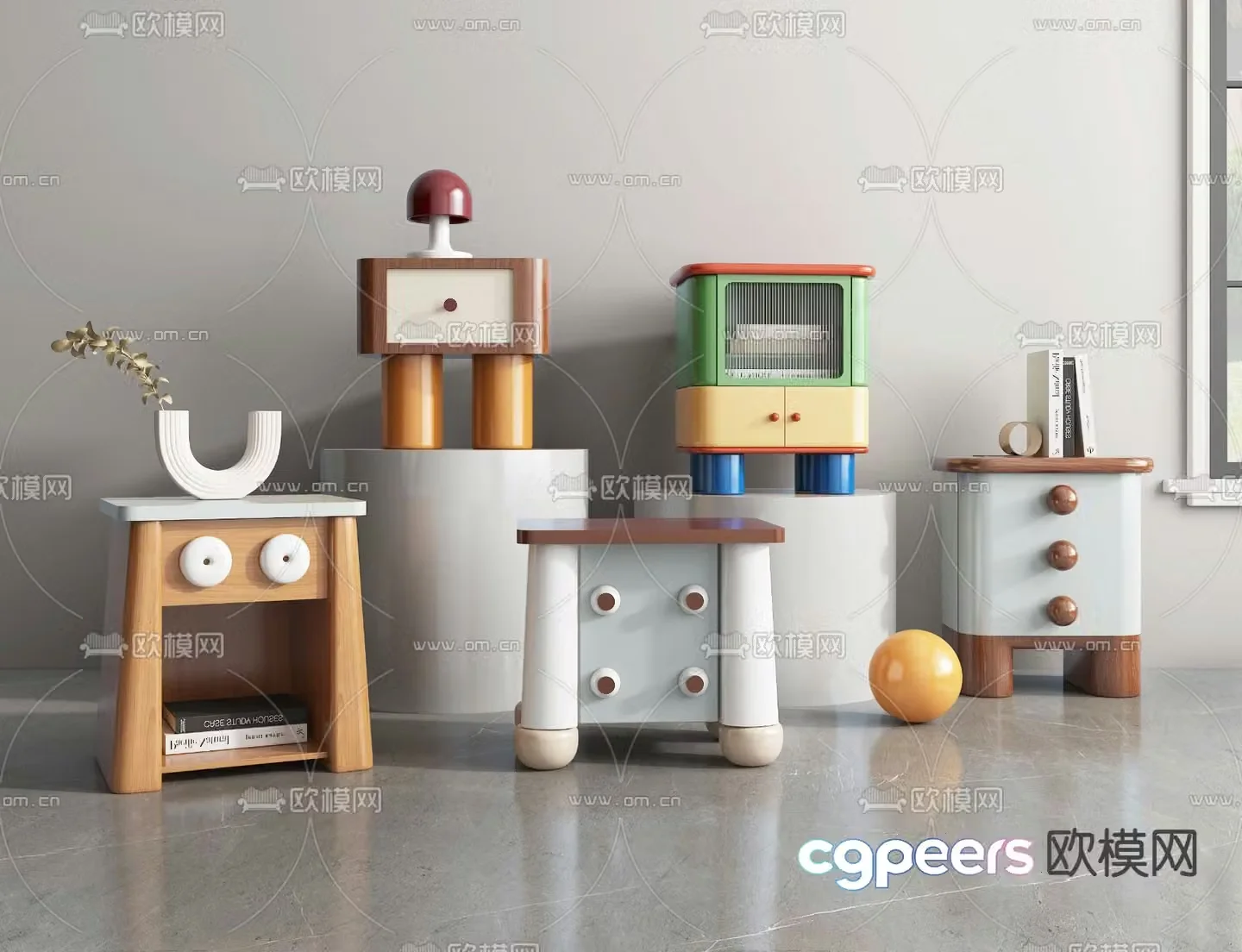 Children’s bedside table cartoon bedside table 3d model