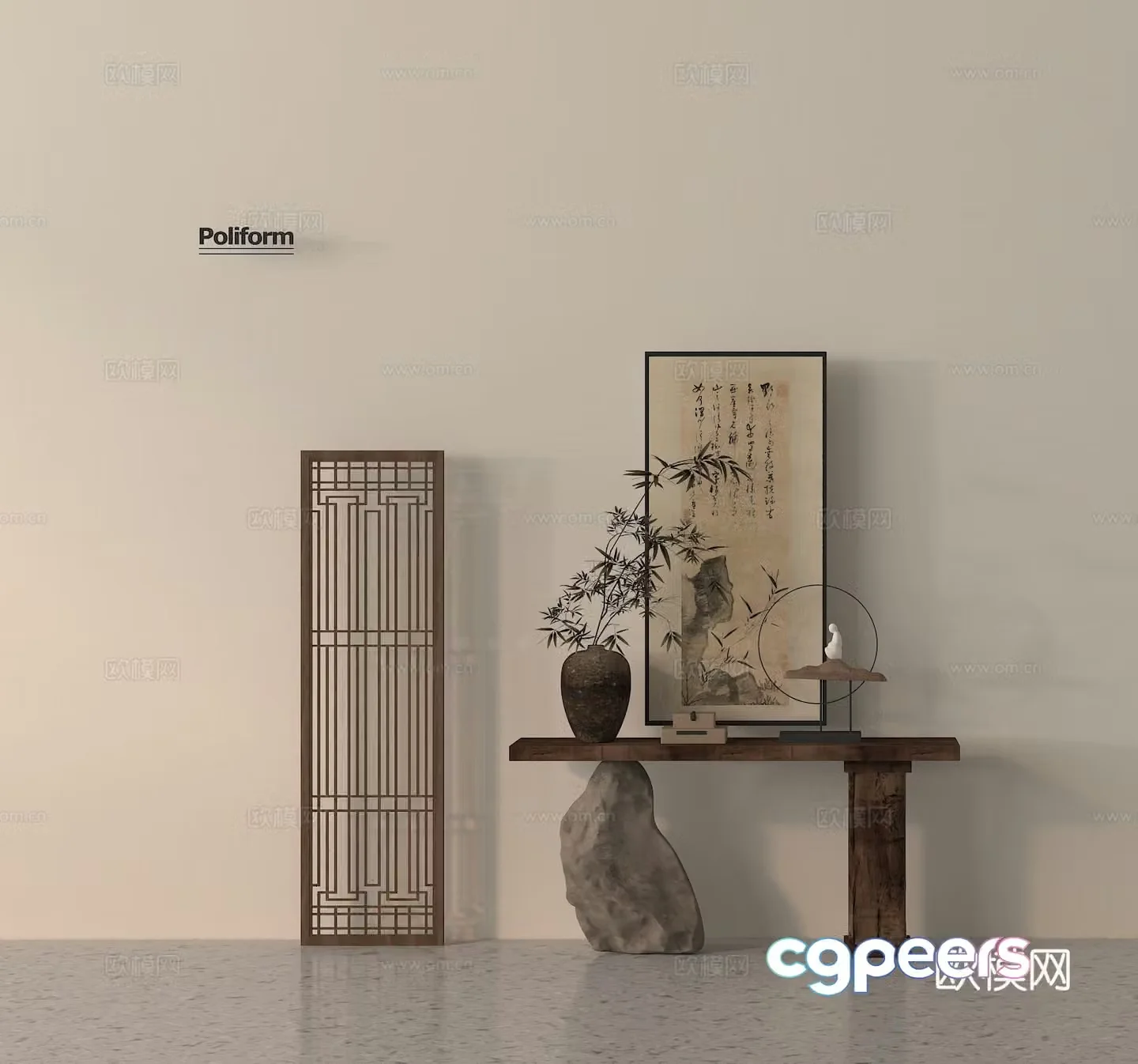 Entrance Landscape Platform End View Platform End View Pattern Ink Painting 3D Model