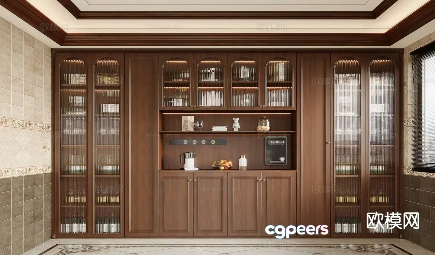 American solid wood wine cabinet glass wine cabinet 3D model